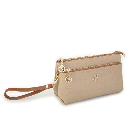 Nas Bag Kadın Çapraz ve Clutch Çanta Bilek ve Çapraz Askılı Kum Taba  Gofraj  (24x15 cm) 