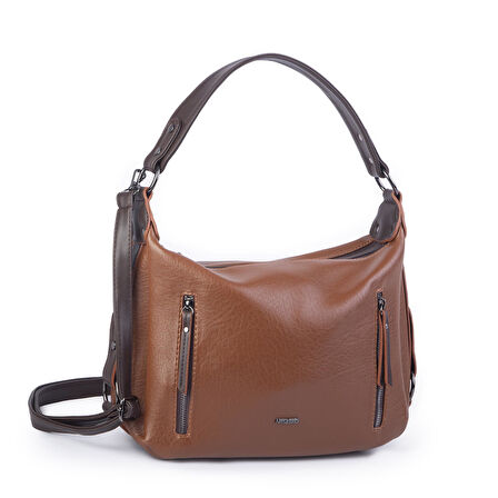 Nas Bag Çok Gözlü Kadın Omuz ve Çapraz Çanta (33x25 cm ) Taba Kahve   Victoria
