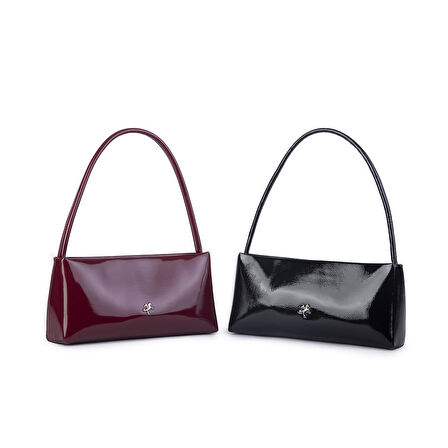 Nas Bag Kadın Basic Baget Omuz ve Çapraz Çanta Siyah Rugan (27x12 cm )
