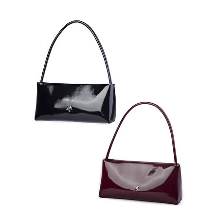 Nas Bag Kadın Basic Baget Omuz ve Çapraz Çanta Siyah Rugan (27x12 cm )