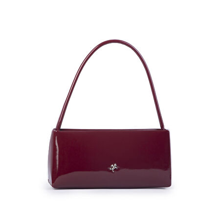 Nas Bag Kadın Basic Baget Omuz ve Çapraz Çanta Bordo  Rugan (27x12 cm )
