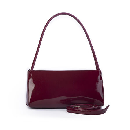 Nas Bag Kadın Basic Baget Omuz ve Çapraz Çanta Bordo  Rugan (27x12 cm )