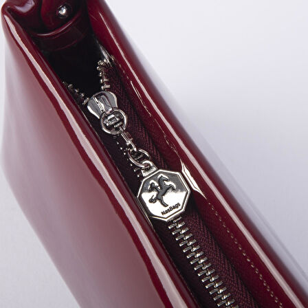 Nas Bag Kadın Basic Baget Omuz ve Çapraz Çanta Bordo  Rugan (27x12 cm )