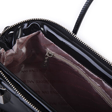 Nas Bag Vintage  Kadın Midi Boy El ve Çapraz Çanta  Siyah Rugan
