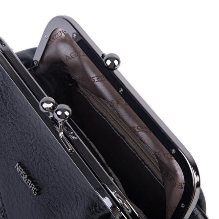 Nas Bag Mini Vintage Burslu Klipsli Kadın Omuz ve Çapraz Çanta Siyah Victoria ( 20x17 cm)