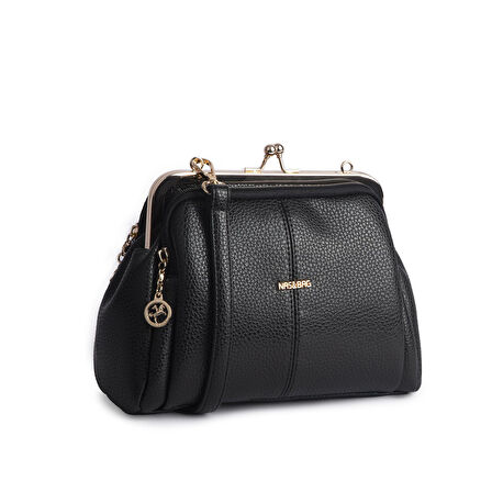 Nas Bag Burslu Klipsli Vintage Omuz ve Çapraz Çanta (23x20 cm ebatlarındadır) Siyah Lopez 