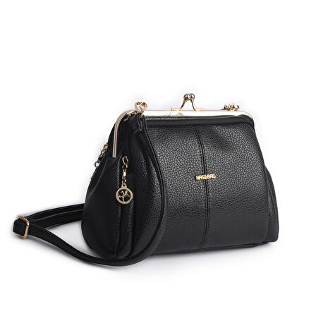 Nas Bag Burslu Klipsli Vintage Omuz ve Çapraz Çanta (23x20 cm ebatlarındadır) Siyah Lopez 