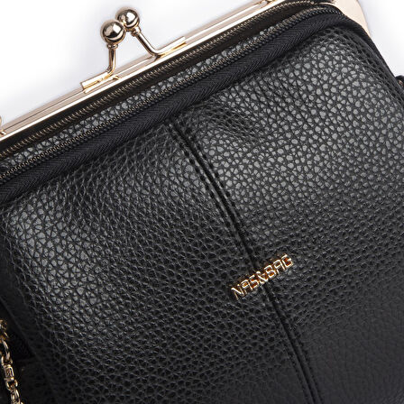 Nas Bag Burslu Klipsli Vintage Omuz ve Çapraz Çanta (23x20 cm ebatlarındadır) Siyah Lopez 