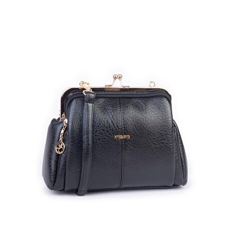 Nas Bag Burslu Klipsli Vintage Omuz ve Çapraz Çanta (23x20 cm ebatlarındadır) Siyah Victoria