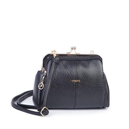 Nas Bag Burslu Klipsli Vintage Omuz ve Çapraz Çanta (23x20 cm ebatlarındadır) Siyah Victoria