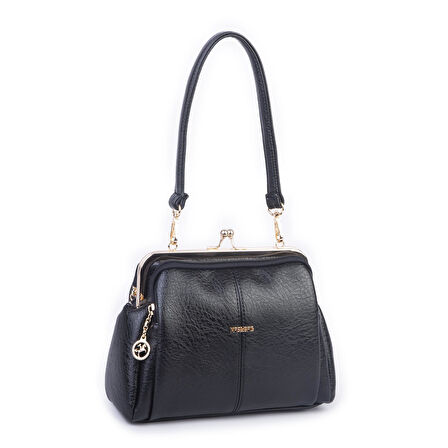 Nas Bag Burslu Klipsli Vintage Omuz ve Çapraz Çanta (23x20 cm ebatlarındadır) Siyah Victoria