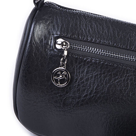 Nas Bag Mini Kadın Taşlı Zımbalı Omuz ve Çapraz Baget Çanta Siyah Victoria
