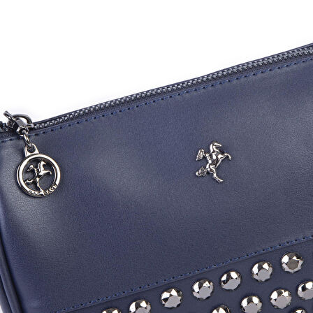 Nas Bag Mini Kadın Taşlı Zımbalı Omuz ve Çapraz Baget Çanta Lacivert Dona