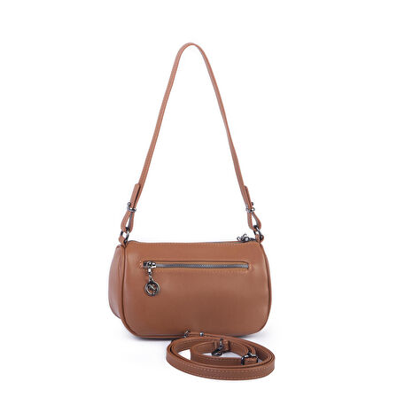 Nas Bag Mini Kadın Taşlı Zımbalı Omuz ve Çapraz Baget Çanta Taba Dona