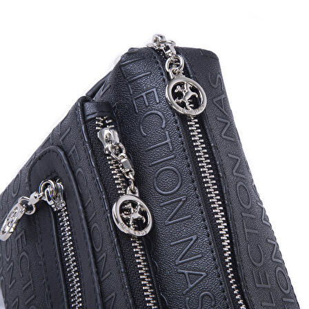 Nas Bag Günlük Çok Gözlü Çanta (en: 26 cm  ; boy:17 cm) Siyah Gofraj