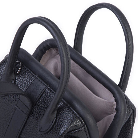  Nas Bag Kadın  Mini Boy Klipsli El ve Postacı Çantası Siyah Lopez (20x13 cm)
