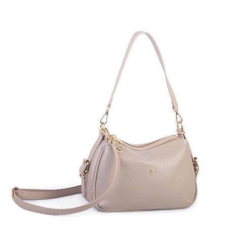 Nas Bag Kadın Omuz ve Çapraz Çanta Çok Gözlü Şık Tasarım (28x18 cm) Kum Victoria