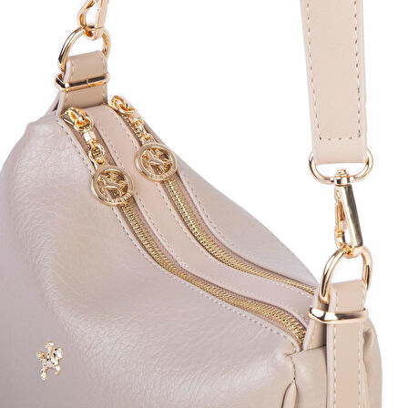 Nas Bag Kadın Omuz ve Çapraz Çanta Çok Gözlü Şık Tasarım (28x18 cm) Kum Victoria