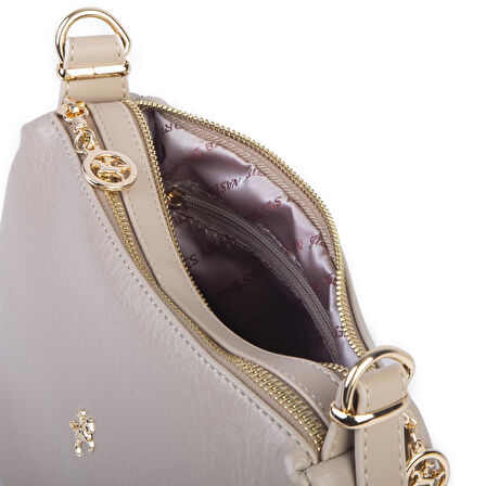 Nas Bag Kadın Omuz ve Çapraz Çanta Çok Gözlü Şık Tasarım (28x18 cm) Kum Victoria