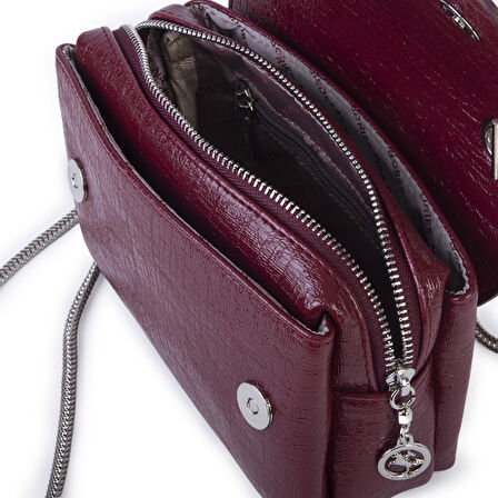 Nas Bag Kadın Mini Zincirli Omuz ve Çapraz  Çanta Bordo ( 19x10 cm )