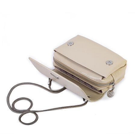 Nas Bag Kadın Mini Zincirli Omuz ve Çapraz  Çanta Kum ( 19x10 cm )