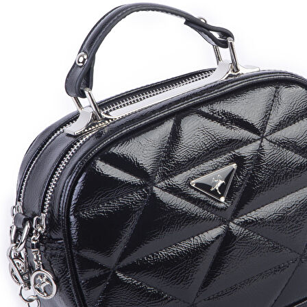 Nas Bag Kadın Zincirli Çapraz Çanta Siyah Rugan