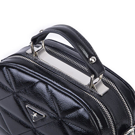 Nas Bag Kadın Zincirli Çapraz Çanta Siyah Rugan