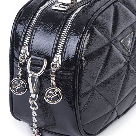 Nas Bag Kadın Zincirli Çapraz Çanta Siyah Rugan