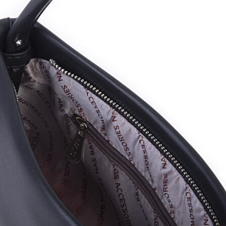 Nas Bag Kadın Basic Baget Omuz ve Çapraz Çanta Siyah Dona (27x12 cm )