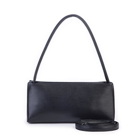 Nas Bag Kadın Basic Baget Omuz ve Çapraz Çanta Siyah Kımera (27x12 cm )