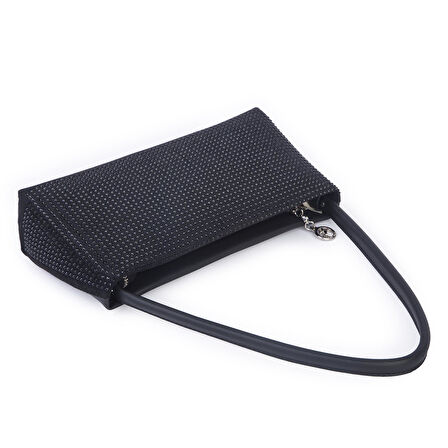 Nas Bag Kadın Basic Baget Omuz ve Çapraz Çanta Siyah Taşlı (27x12 cm )