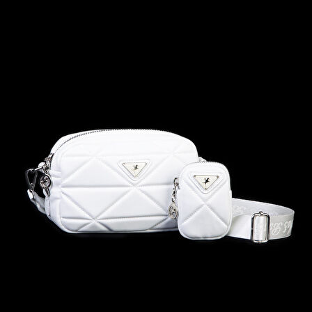 Nas Bag Kadın Mini Spor Kapitone Mini Cüzdanlı Çapraz Çanta Beyaz