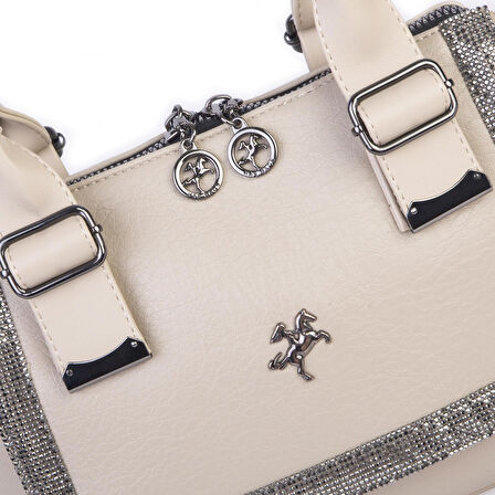 Nas Bag Kadın Taşlı Şık Omuz ve Çapraz Çanta Kum  Victoria