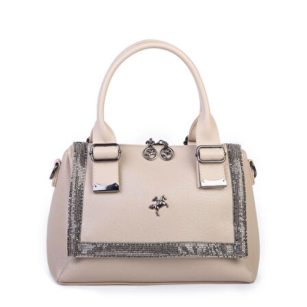 Nas Bag Kadın Taşlı Şık Omuz ve Çapraz Çanta Kum  Victoria