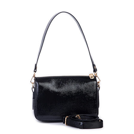 Nas Bag Kadın Omuz ve Çapraz Çanta Siyah Rugan