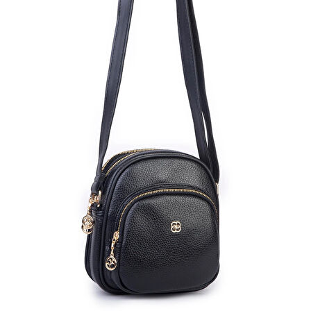 Nas Bag Kadın Çok Gözlü Günlük Çapraz ve Omuz Çanta Siyah Lopez (20x22 cm)