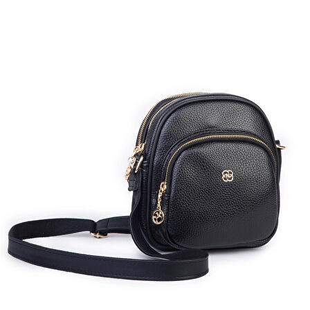 Nas Bag Kadın Çok Gözlü Günlük Çapraz ve Omuz Çanta Siyah Lopez (20x22 cm)