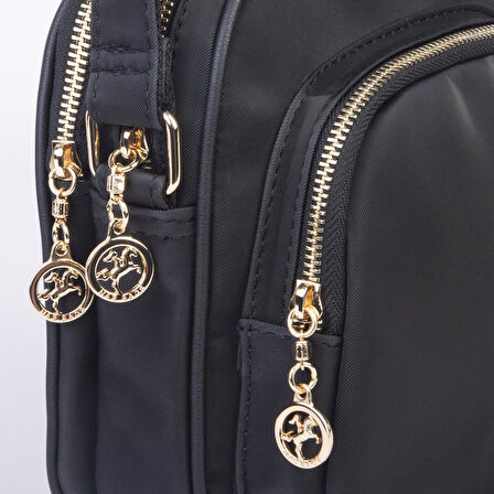 Nas Bag Kadın Çok Gözlü Günlük Çapraz ve Omuz Çanta Siyah Saten  (20x22 cm)