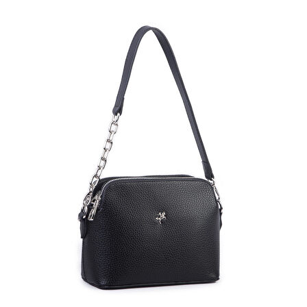 Nas Bag Kadın Omuz ve Çapraz Zincirli ve Uzun Çift Askılı (20x15 cm) Siyah Lopez
