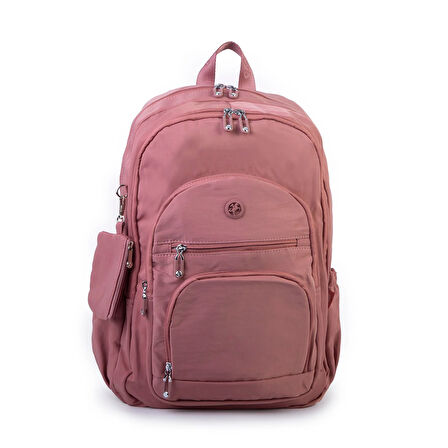 Nas Bag Unisex Hafif Büyük Boy Okul Çantası ve Spor Çantası Çok Gözlü Gül Kurusu