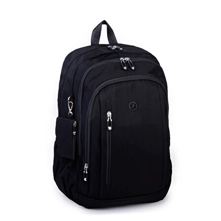  Nas Bag Unisex  Büyük Boy Hafif  Çok Gözlü Okul Sırt Çantası (en :30 cm boy:44 cm) Siyah