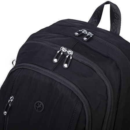  Nas Bag Unisex  Büyük Boy Hafif  Çok Gözlü Okul Sırt Çantası (en :30 cm boy:44 cm) Siyah