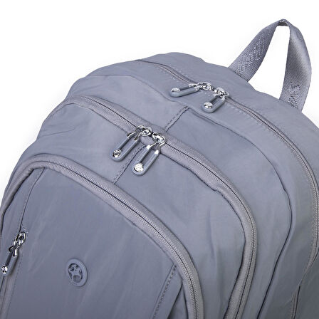  Nas Bag Unisex  Büyük Boy Hafif  Çok Gözlü Okul Sırt Çantası (en :30 cm boy:44 cm) Gri