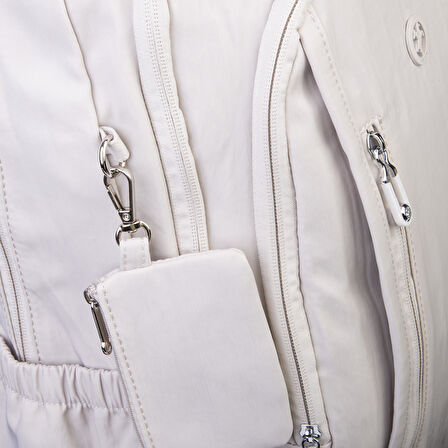  Nas Bag Unisex  Büyük Boy Hafif  Çok Gözlü Okul Sırt Çantası (en :30 cm boy:44 cm) Bej