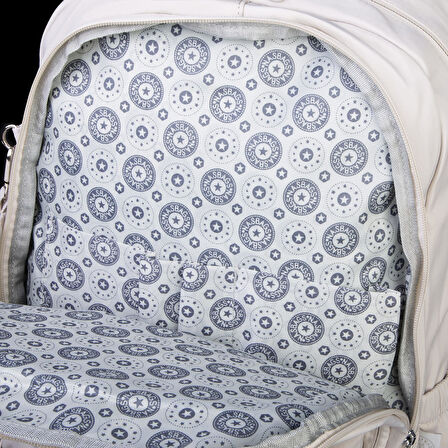  Nas Bag Unisex  Büyük Boy Hafif  Çok Gözlü Okul Sırt Çantası (en :30 cm boy:44 cm) Bej