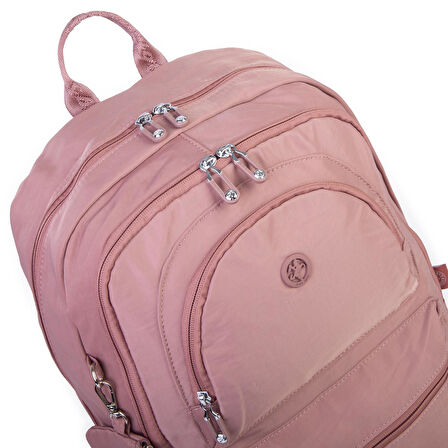  Nas Bag Unisex Büyük Boy Hafif Çok Gözlü Sırt Çantası Gül Kurusu