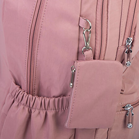  Nas Bag Unisex Büyük Boy Hafif Çok Gözlü Sırt Çantası Gül Kurusu