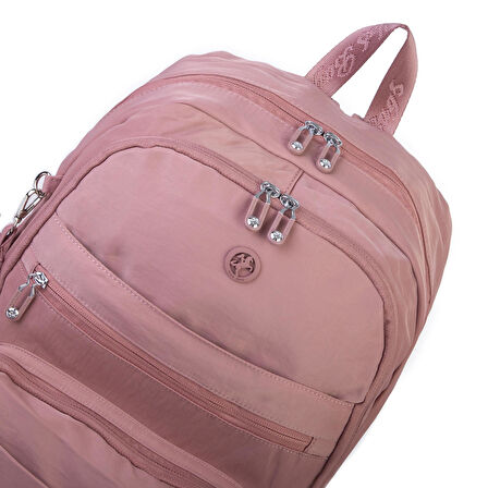 Nas Bag Unisex Büyük Boy Çok Gözlü Hafif Sırt Çantası Gül Kurusu