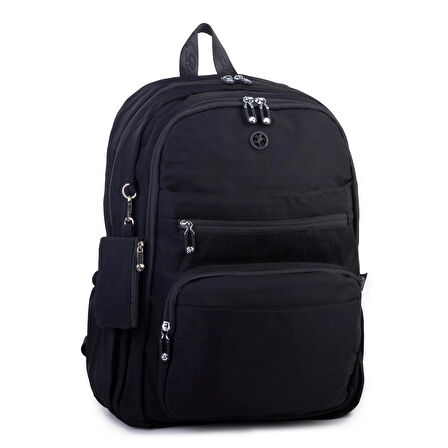 Nas Bag Unisex Büyük Boy Çok Gözlü Hafif Sırt Çantası Siyah