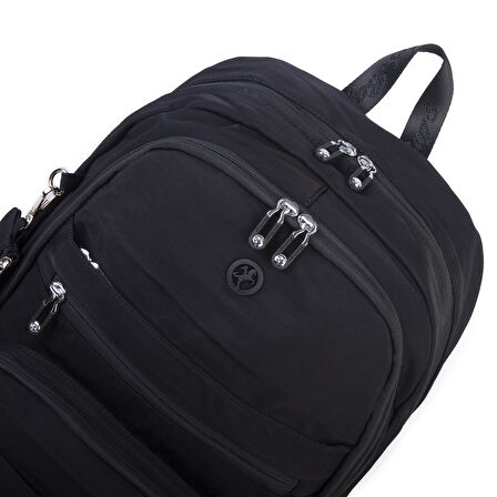 Nas Bag Unisex Büyük Boy Çok Gözlü Hafif Sırt Çantası Siyah